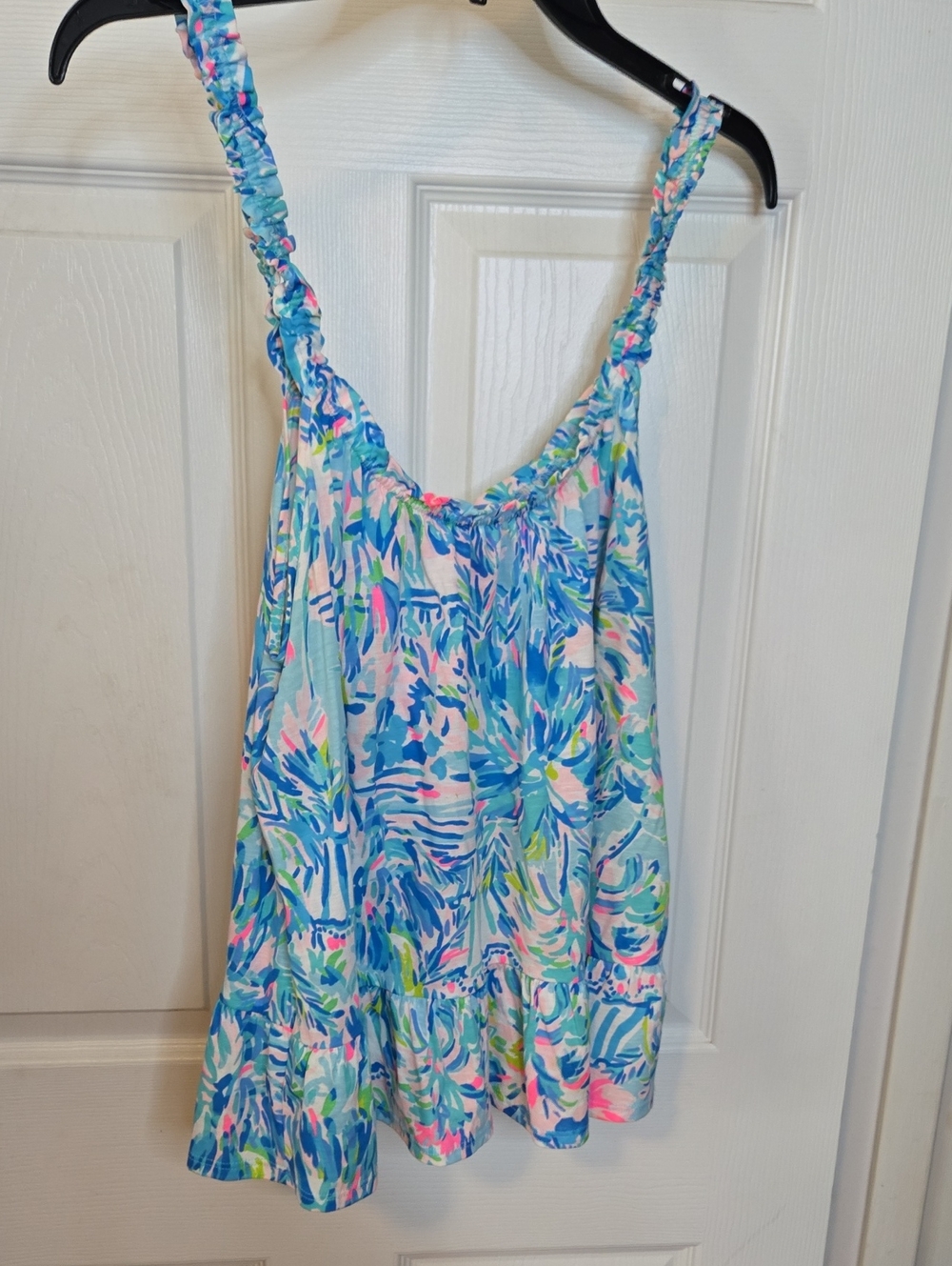 Lilly Pulitzer Girls Blue Multicolor Tropical Ruffle Strap Swim Coverup